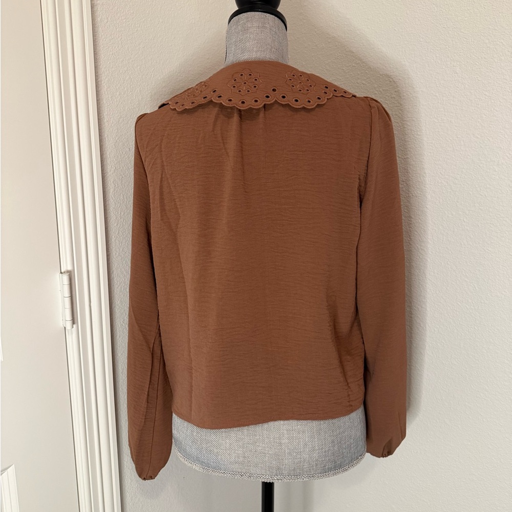 Adrianna Papell Brown Eyelet Blouse | S - Picture 4 of 13